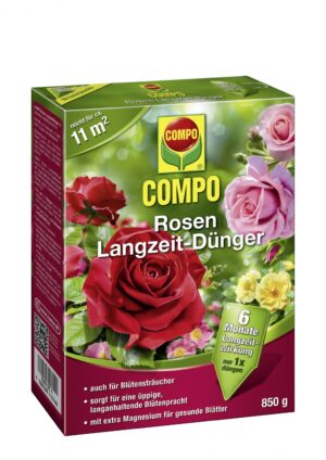 Pikaajaline roosiväetis kõikidele roosidele ja õitsvatele põõsastaimedele 6-kuud Compo 850g Pikaajaline roosiväetis kõikidele roosidele ja õitsvatele põõsastaimedele 6-kuud Compo 850g
